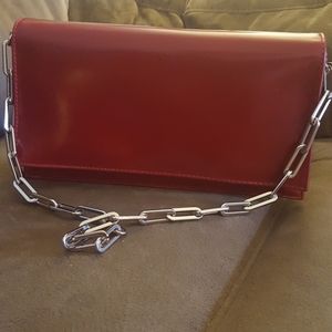 ***bundle 2 for $10 or 3 fir $14***IN.C Red vegan leather with silver chain